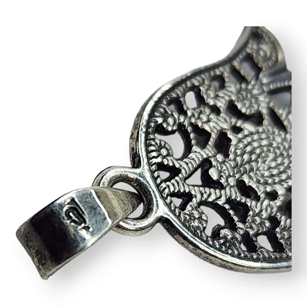 Vintage Hamsa Pendant Sterling Silver 925 Labradorite Blue Green 1.9